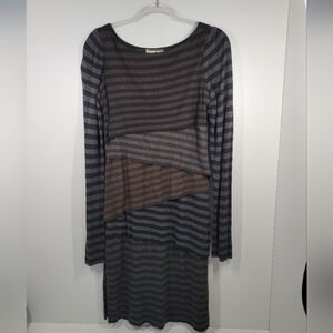 Joseph Ribkoff Black Gray Striped Stretch Long Sleeve Layered Dress Size 8